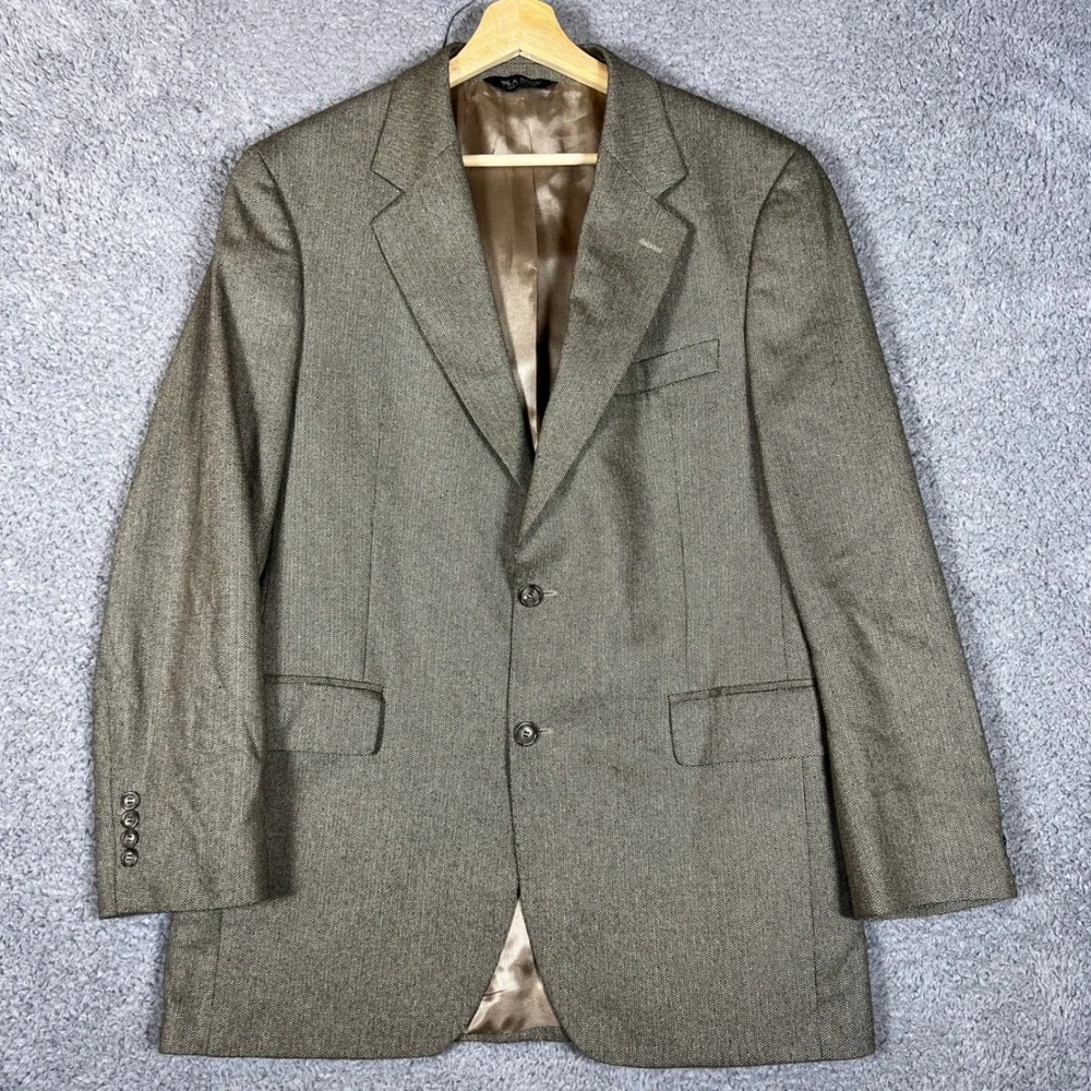Jos A Bank Blazer Mens 40R Tan Herringbone Wool Blend Sport Coat Business Formal